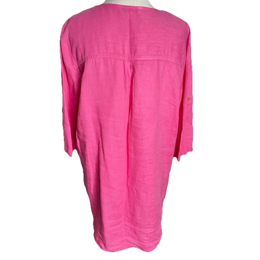 Lot Of 2 Company‎ Ellen Tracy Linen Tunic Tops Sz XL Pink White Gold Zip